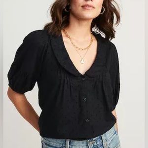 Old Navy Puff Sleeve Clip Dot Peter Pan Collar Top